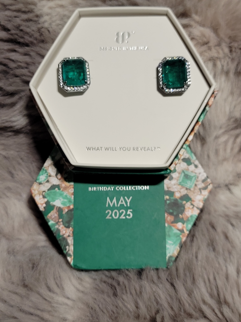 May Birthstone Emerald Green Stud Earrings with Silver Pavé